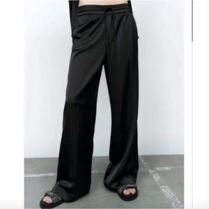 Zara Women Black Wide-Leg Satin Pants